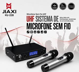 Sistema de Microfone Sem Fio UHF JIAXI KU-22B, 2 Microfones de Mão, Ideal para Igreja, Palestra, Karaokê e Eventos